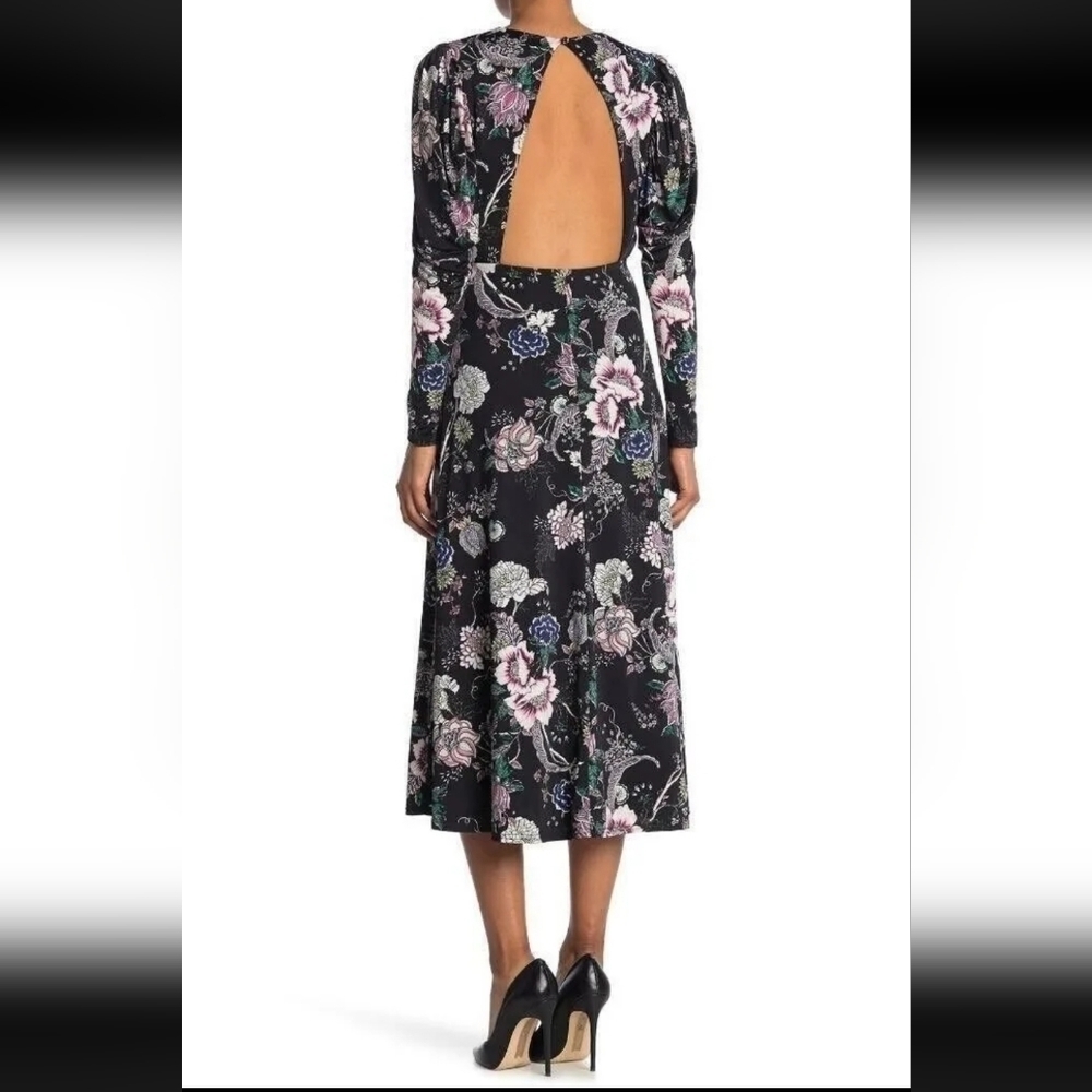 AFRM Womens Delilah Open Back Long Sleeve Floral Midi Dress in Noir Rose XLarge - Picture 4 of 10